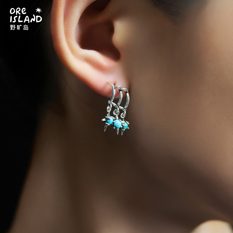 野矿岛绿蓝松石925银通勤耳饰耳钉镶嵌个性原创设计个性耳环帅气