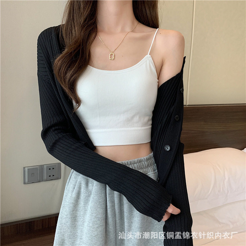夏季韩版修身百搭纯色细肩带短款美背裹胸防走光打底吊带背心女