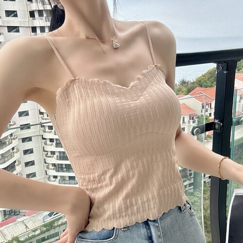夏季美背吊带带胸垫女内搭薄款美背吊带小背心冰丝无痕带胸垫