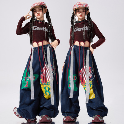 爵士舞女童服装时髦潮酷少儿jazz街舞演出服女孩酷辣秋冬套装上衣