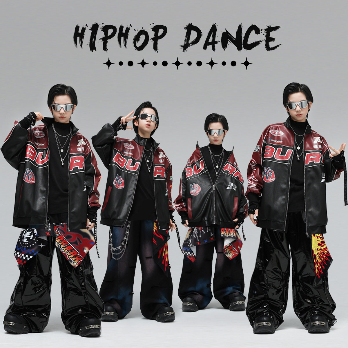 街舞儿童潮服嘻哈酷帅男童机车服时髦少儿hiphop舞蹈元旦表演炸街