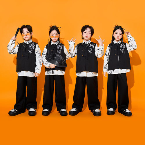 儿童中国风服装元旦演出服男童街舞套装潮服女童合唱服表演服古装