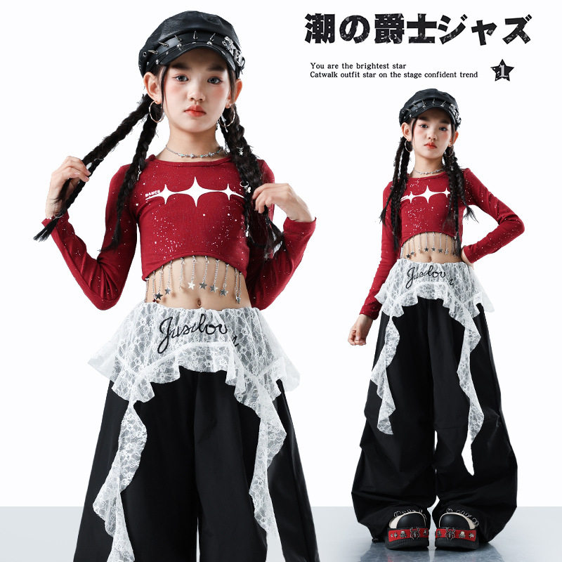 女童爵士舞服装甜酷风少儿jazz韩版舞蹈表演服街舞儿童潮服演出服