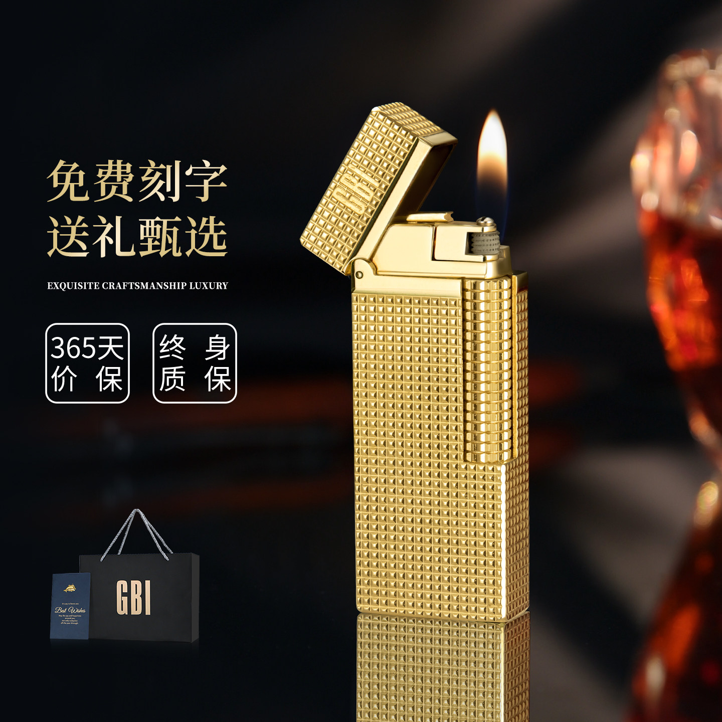 英国GBI大船商务翻盖黄铜无声迷你打火机侧滑窄机送男友奢侈品