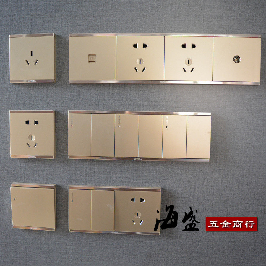 雅点a76联体开关插座面板大板连体带led灯5孔带usb一开单双控开关