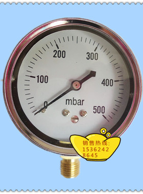 60MM径向0－500mbar压力表，毫巴压力表，毫巴煤气压力表