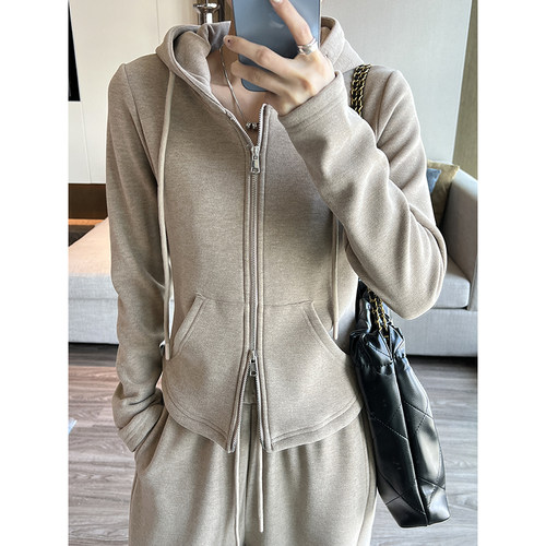 ebenb四色秋冬德绒卫衣2024年新款开衫拉链连帽外套休闲女士上衣