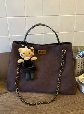 高级感大容量复古磨砂麂皮绒手提包2025新款时尚单肩包百搭斜挎包