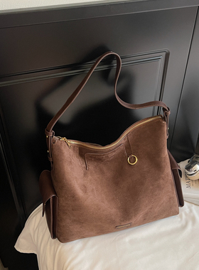 休闲复古麂皮绒小众设计托特包2025新款百搭磨砂通勤包时尚单肩包