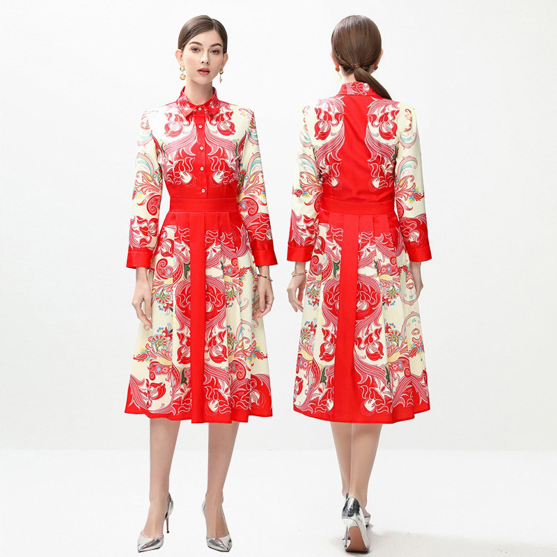 法式英伦风彩色大码长袖衬衫连衣裙田园小个子时尚过膝长袖中长裙