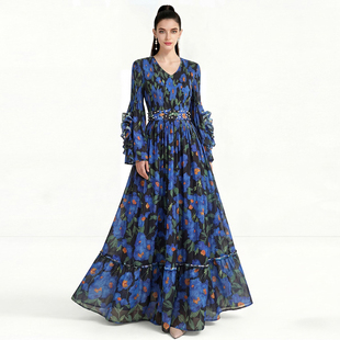 旅行度假拍照好看的大摆仙女连衣裙甜美法式名媛明星走秀礼服长裙