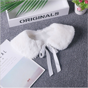 女童白色小毛领假领子单卖儿童冬季保暖毛绒围脖系带宝宝娃娃通用