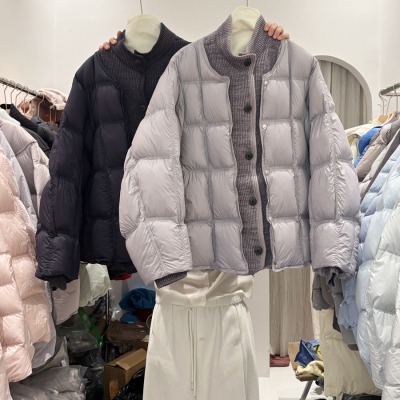 拼接针织假两件立领羽绒服