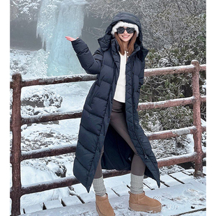 Lu九格90白鸭绒2025三防面料可收腰可拆卸连帽保暖羽绒服潮外套冬