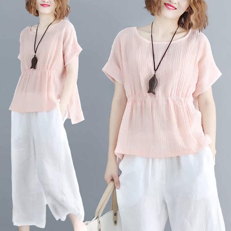 Big size dress 200 Summer wear Korean Edition Waist Show thin T-shirt MM By age Easy Short sleeved Cotton and hemp a doll jacketin the Women's clothing/Boutique , Large size women  category - from Buy2taobao.com to provide professional Taobao agent buy service