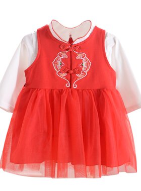 女宝宝一周岁衣服春秋套装中国z风女童古装婴儿公主连衣裙抓周礼