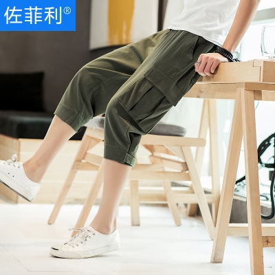 新款 子男潮2020夏季 韩版 裤 青少年宽松直筒七分裤 潮流休闲运动短裤