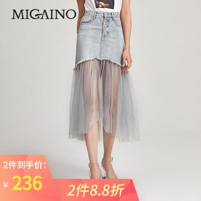 时尚水洗牛仔拼接网纱中长款半身裙女潮流新款秋高腰鱼尾裙|msdalam kategori Butik wanita / wanita, skirt - dari Buy2taobao.com untuk memberikan perkhidmatan ejen Taobao profesional membeli