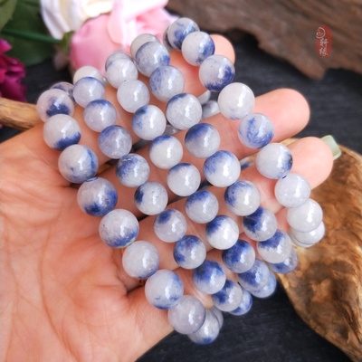 天然稀有水晶蓝发晶蓝线石手链 蓝发晶单圈手串美如青花瓷蓝水晶