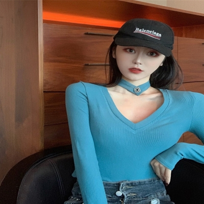 Large halter V-neck Internal lap Base coat 2020 new pattern Korean Edition spring and autumn Rhinestone Buckle Long sleeve Self cultivation jacket T-shirtin the Women's clothing/Boutique , Large size women  category - from Buy2taobao.com to provide professional Taobao agent buy service