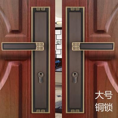室内新中式铜实木门大门锁静音纯铜仿古双开门入户门大号门锁