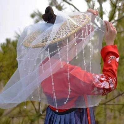 斗笠古风古装帽子面纱斗汉服帽子女斗笠古风流苏水晶帘帷幕汉服拍