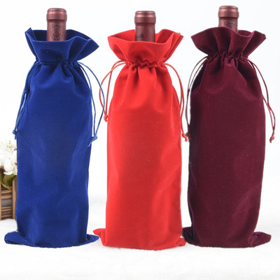 麻布植绒布红酒袋盲品袋葡萄酒抽绳束口袋圣诞婚礼礼品包装 袋