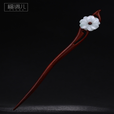 手工雕刻花朵小叶紫檀发簪女复古风汉服步摇古典簪子