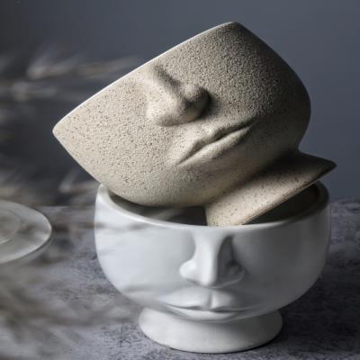 斯堪的纳维亚风格纯白色家居装饰花瓶人头花插花大口花瓶人脸花盆