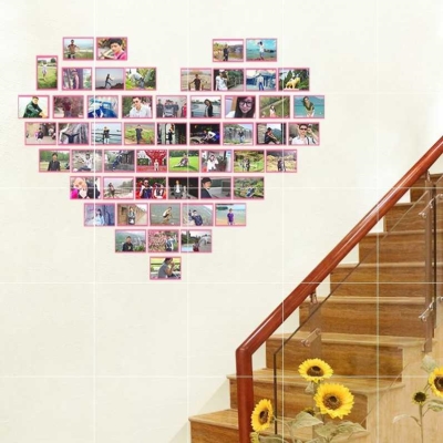 相片自粘贴 浪漫床头照片墙客厅沙发背景装饰品 爱心绳相框贴墙贴