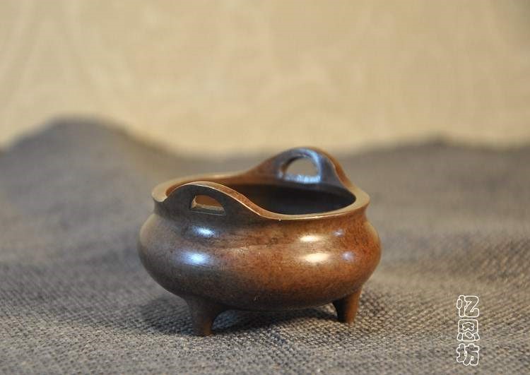 宣德双耳铜熏炉 迷你熏炉 纯铜迷你熏香炉 铜香炉非陈巧生制