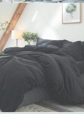 置家2020简约棉质夹棉双面绒床上被单四件套男纯黑灰色床单被套三