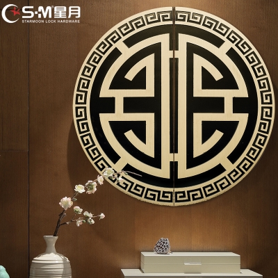 星月纯铜拉手铜新中式黄铜柜门对开圆形拉手衣柜子门把手