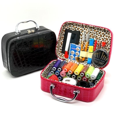 升级版手提皮革针线盒套装韩国针线活手缝线工具收纳盒家用针线包