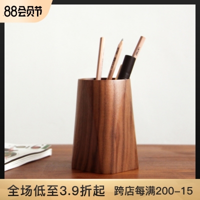 日式木质笔筒创意个性时尚简约办公室桌面胡桃木笔筒收纳盒