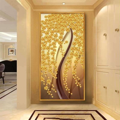 入户玄关装饰画竖版过道走廊挂画玄幻欧式发财树客厅楼梯进门壁画