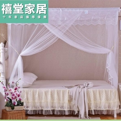 定制老式棉纱传统穿竹加密单门宿舍单人1竹竿双人蚊帐穿杆18米15m