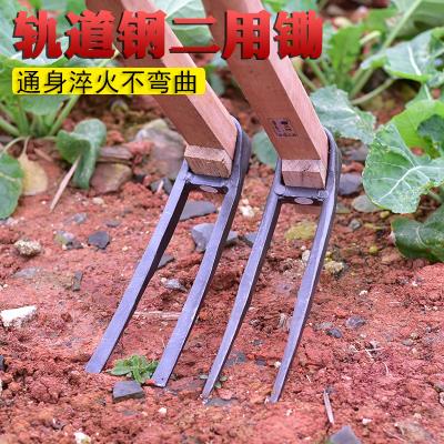 种地两齿二耙子两用挖土农用开荒齿家用农具开垦种菜长钢锄头把