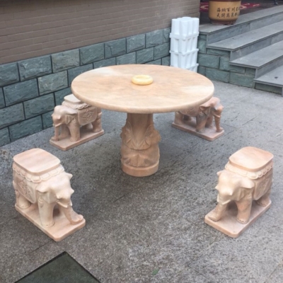 石桌石凳庭院花园大理石桌椅石凳摆件户外天然庭院石桌子圆桌