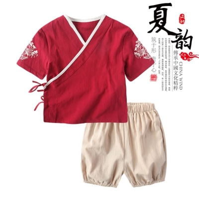 兒童套裝 1男童唐裝 3女童周歲衣服 嬰兒棉麻中國(guó)風(fēng)古裝 寶寶漢服夏裝