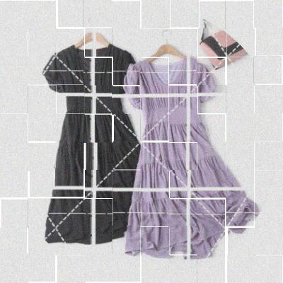 复古气质泡泡袖 闺蜜风 2020夏季 紫色长裙连衣裙V领收腰显瘦短裙女