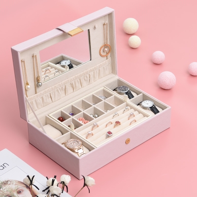 手表首饰一体收纳盒精致大容量多功能首饰盒项链手链耳环戒指饰品