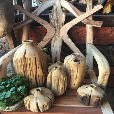 实木台面花瓶枯木摆件 客厅圆形干花花器日式茶室酒店插花瓶橱窗