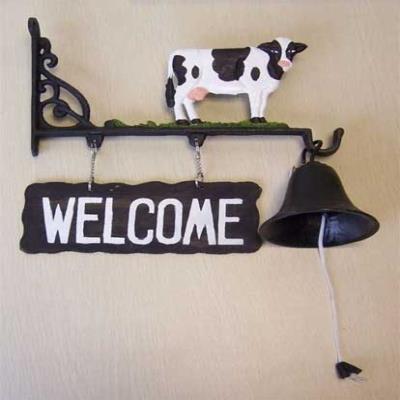 欧式彩绘铁艺乡村风格奶牛铃铛欢迎挂牌门铃迎客铃铛壁饰摆件