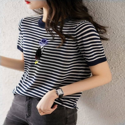 职业阿玛施特女装官网2020夏新款宽松显瘦亮片条纹针织衫短袖T恤|ruв категории плесень играть/Аниме/вокруг/cos/настольные игры, Косплей одежды/реквизит/услуги, Косплей женской одежды - от Buy2taobao.com для оказания профессиональной услуги покупки агента Taobao