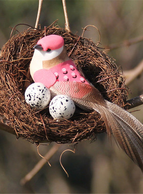 鸟巢手工草编拍照道具装饰摆件