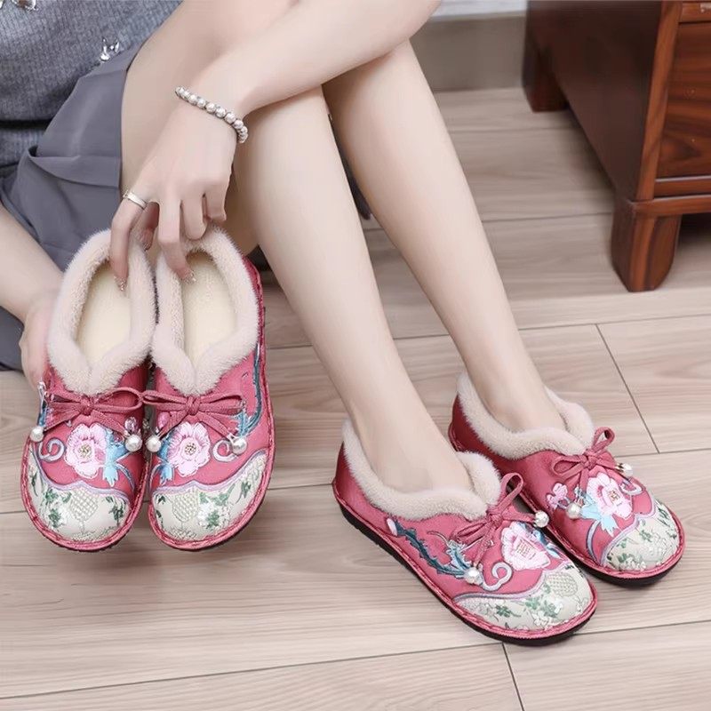 秋冬中式古风加绒保暖民族风绣花鞋平底软底老北京布鞋毛毛棉鞋女,女鞋,汉服鞋,淘宝优惠券,粉丝福利购,淘宝优惠卷