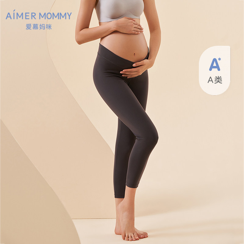 AIMER Kids妈咪孕妇产妇女士舒适低腰七分打底裤子柔软高弹新外穿