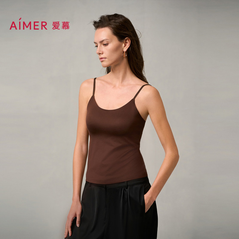爱慕简搭24秋冬女士微弹带胸垫细肩带莫代尔打底长背心AM72A561