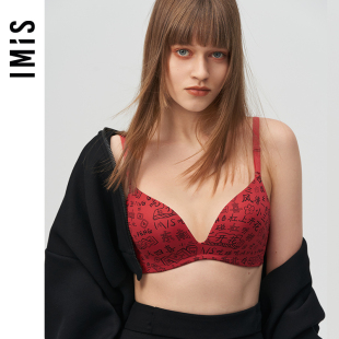 爱美丽IMIS内衣无钢圈国潮麻将印花红品蝴蝶海绵文胸IM17BGD1